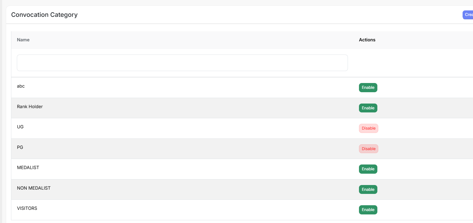 Convocation Category config